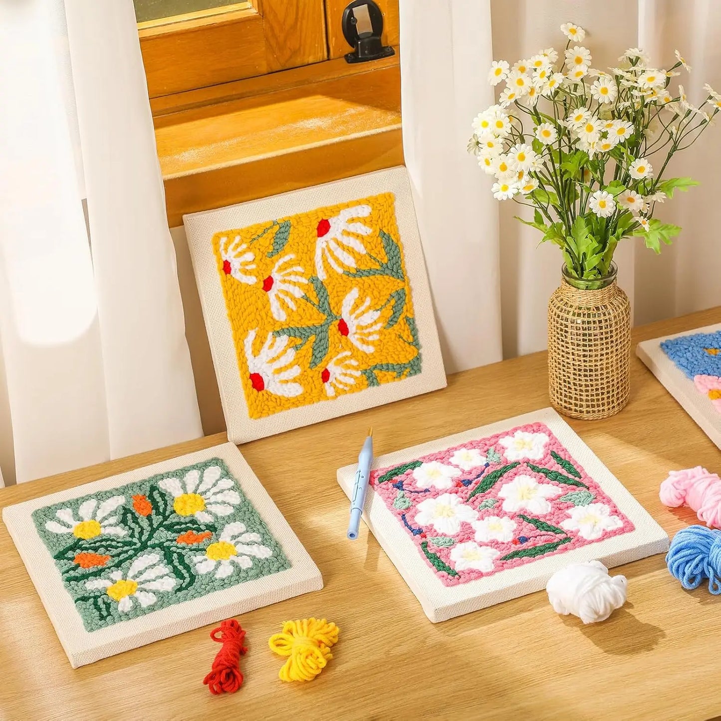 DIY Punch Needle Embroidery Kit for Beginners DIY Embroidery Starter Kits with Floral Fabric Cross Stitch Set for Adults