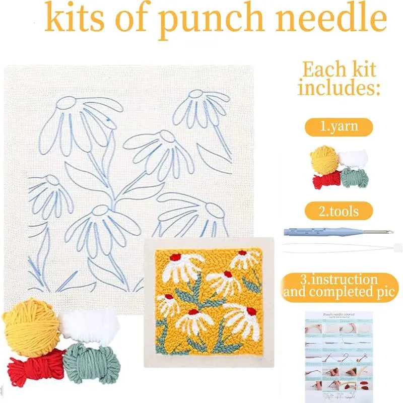 DIY Punch Needle Embroidery Kit for Beginners DIY Embroidery Starter Kits with Floral Fabric Cross Stitch Set for Adults