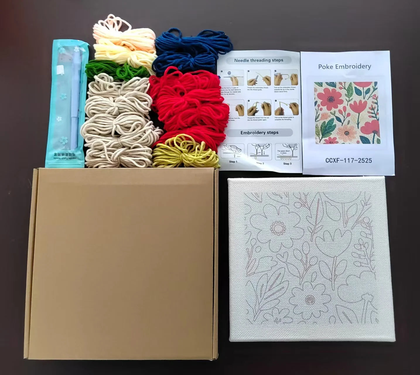 Punch Needle Embroidery Kit for Beginners Pomegranate Pattern DIY Craft Set with Fabric Yarn and Tools for Home Wall Decor Gift