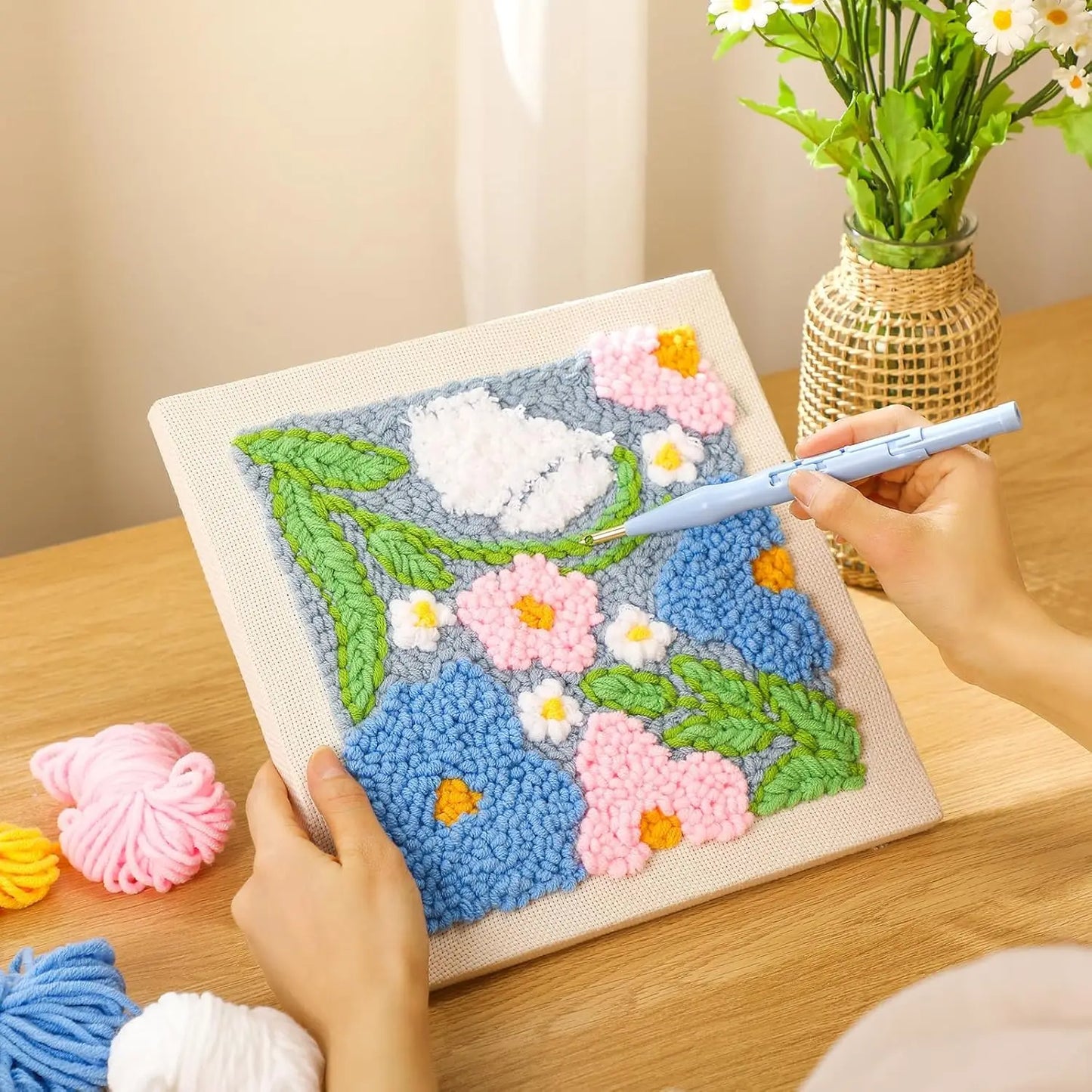 DIY Punch Needle Embroidery Kit for Beginners DIY Embroidery Starter Kits with Floral Fabric Cross Stitch Set for Adults