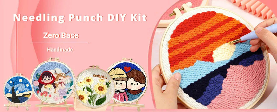DIY Punch Needle Embroidery Kit for Beginners DIY Embroidery Starter Kits with Floral Fabric Cross Stitch Set for Adults